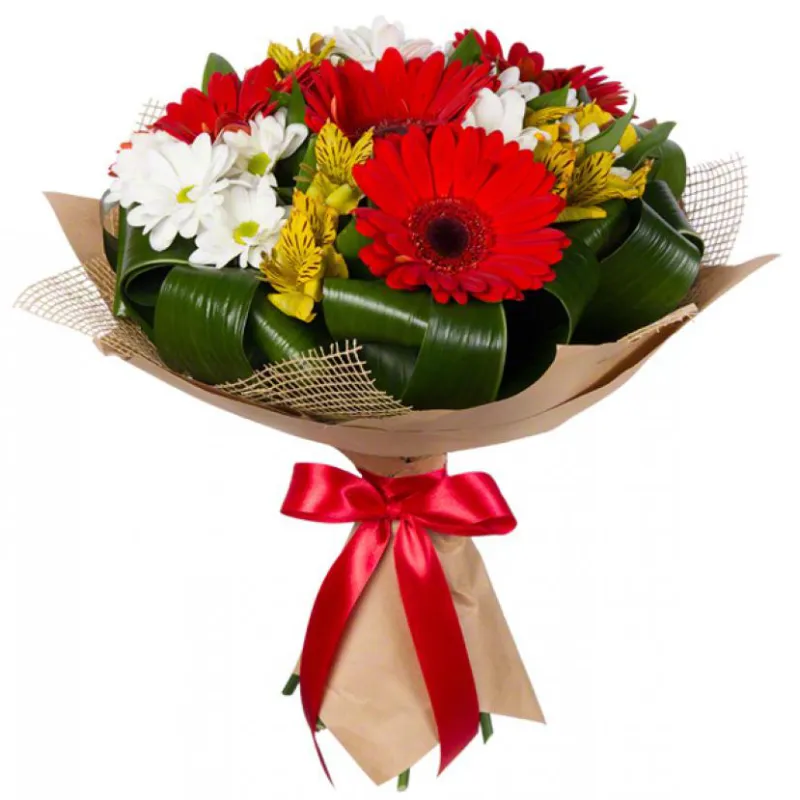Букет из гербер, хризантемы и альстромерии, доставка Энергетик